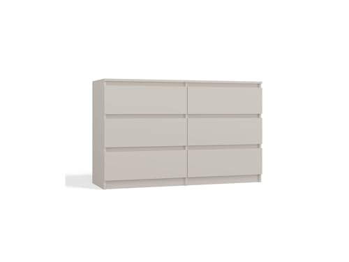 VBChome Kommode mit 6 Schubladen 120 x 30 x 75 cm Kaschmirfarbe Grifflose Schubladenkommode Mehrzweckschrank für Flur Schlafzimmer Wohnzimmer Kinderzimmer Modern von VBChome
