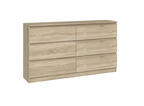 VBChome Kommode mit 6 Schubladen 140 x 40 x 77 cm Eiche Sonoma Grifflose Schubladenkommode Mehrzweckschrank für Flur Schlafzimmer Wohnzimmer Kinderzimmer Modern Eiche Sonoma von VBChome