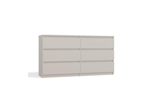 VBChome Kommode mit 6 Schubladen 140 x 40 x 77 cm Kaschmirfarbe Grifflose Schubladenkommode Mehrzweckschrank für Flur Schlafzimmer Wohnzimmer Kinderzimmer Modern von VBChome