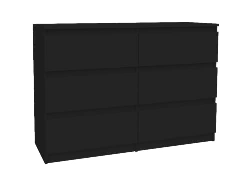 VBChome Kommode mit 6 Schubladen Schwarz 120 x 39 x 81 cm Grifflose Schubladenkommode Holz Mehrzweckschrank Mehrzweckschrank für Flur Schlafzimmer Wohnzimmer Kinderzimmer Einfache Montage von VBChome