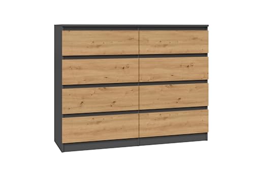 VBChome Kommode mit 8 Schubladen 120 x 40 x 97 cm Eiche Artisan - Antrazit Grifflose Schubladenkommode Mehrzweckschrank für Flur Schlafzimmer Wohnzimmer Kinderzimmer Modern Eiche Artisan - Antrazit von VBChome