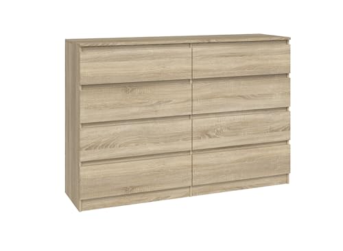 VBChome Kommode mit 8 Schubladen 140 x 40 x 97 cm Eiche Sonoma Grifflose Schubladenkommode Mehrzweckschrank für Flur Schlafzimmer Wohnzimmer Kinderzimmer Modern Eiche Sonoma von VBChome