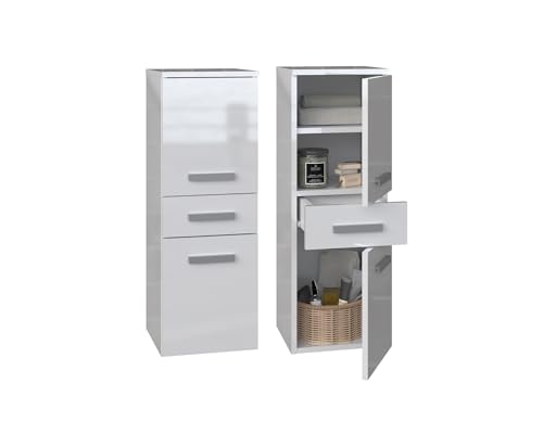 VBChome Midischränke 30 x 30 x 85 cm Weiß Glanz 2 Türen 3 Fächer 1 Schubladen Badmöbel Standschrank Badschrank Standschrank Badezimmerschrank Badregal Weiß Glanz von VBChome