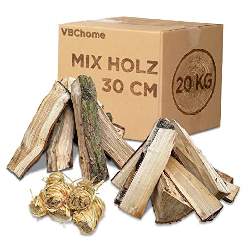 VBChome Brennholz aus Hartholz Menge 20 kg Holz Eiche Espe Birke Holzscheite 30cm Getrocknetes Holz Kaminholz Lagerfeuer und Ofen Kaminöfen Feuerholz Auswahl 10-500 kg Natürlich Holz Einsatzbereit von VBChome