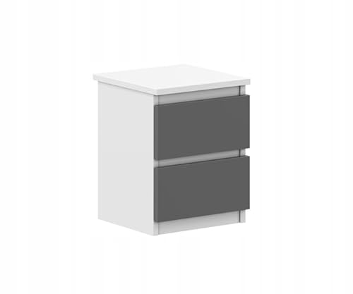 VBChome Nachttisch 30 x 26 x 38 cm Weiß - Antrazit Nachttisch mit 2 Schubladen für das Schlafzimmer Grifflose Büro Zimmer Modern von VBChome