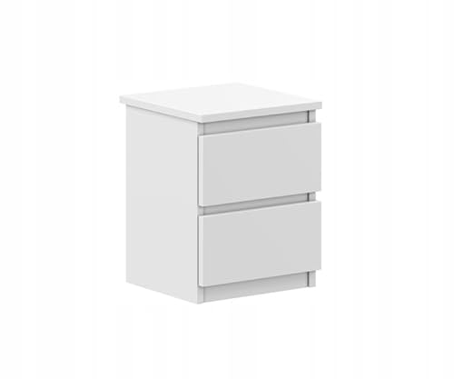 VBChome Nachttisch 30 x 26 x 38 cm Weiß Matt Nachttisch mit 2 Schubladen für das Schlafzimmer Grifflose Büro Zimmer Modern von VBChome
