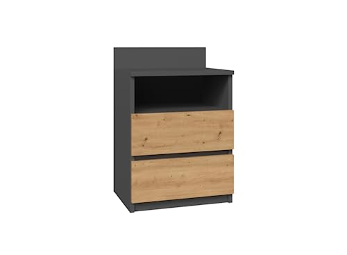 VBChome Nachttisch 40 x 32 x 59 cm Eiche Artisan - Antrazit Nachttisch mit 2 Schubladen und 1 Fächer für das Schlafzimmer Grifflose Büro Zimmer Modern Eiche Artisan - Antrazit von VBChome