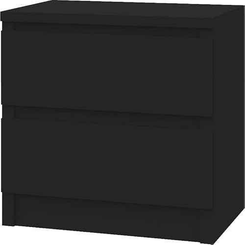 VBChome Nachttisch 40 x 30 x 30 cm Schwarz Matt Nachttisch mit Zwei Schubladen für das Schlafzimmer Grifflose Modern von VBChome