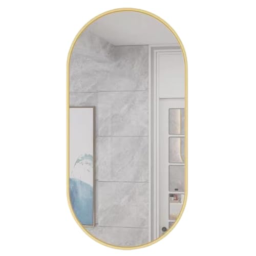 VBChome Oval Spiegel 100 x 50 cm Goldfarbe Aluminiumrahmen – Elegante Dekoration für Wohnzimmer, Bad, Flur, modernes und stilvoller Spiegel für Innenräume Wandspiegel von VBChome