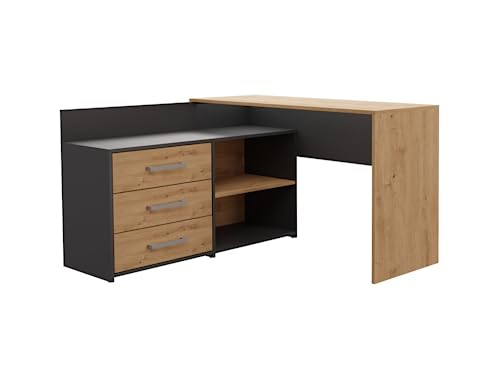 VBChome Schreibtisch 120 x 50 x 76 cm Eiche Artisan - Antrazit Eckschreibtisch mit 3 Schubladen und 2 Fächer Computer-Schreibtisch Bürotisch Computertisch Arbeitstisch PC-Tisch Laptoptisch von VBChome