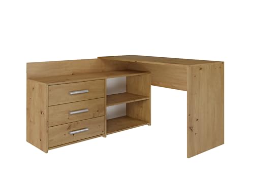 VBChome Schreibtisch 120 x 50 x 76 cm Eiche Artisan Eckschreibtisch mit 3 Schubladen und 2 Fächer Computer-Schreibtisch Bürotisch Computertisch Arbeitstisch PC-Tisch Laptoptisch Eiche Artisan von VBChome