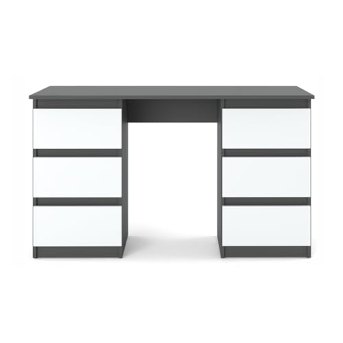VBChome Schreibtisch 120x50x75 cm Anthrazit-Weiß – Bürotisch mit 6 Schubladen Computertisch PC-Tisch Arbeitstisch Laptoptisch Home Office Schreibtisch von VBChome