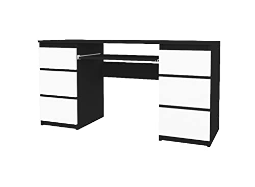 VBChome Schreibtisch 130 x 50 x 76,5 cm Schwarz - Weiß Matt Schreibtisch mit 6 Schubladen Computer-Schreibtisch Bürotisch Computertisch Arbeitstisch PC-Tisch von VBChome