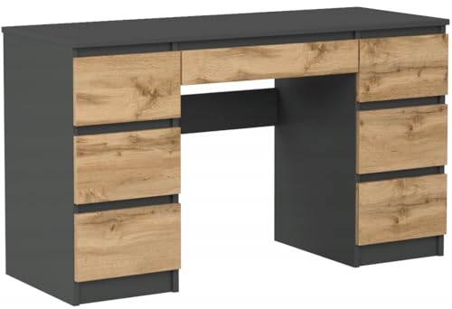 VBChome Schreibtisch 130x50x76 cm Anthrazit Artisan – Bürotisch mit 7 Schubladen, Computertisch, PC-Tisch, Arbeitstisch, Laptoptisch, Home Office Schreibtisch von VBChome