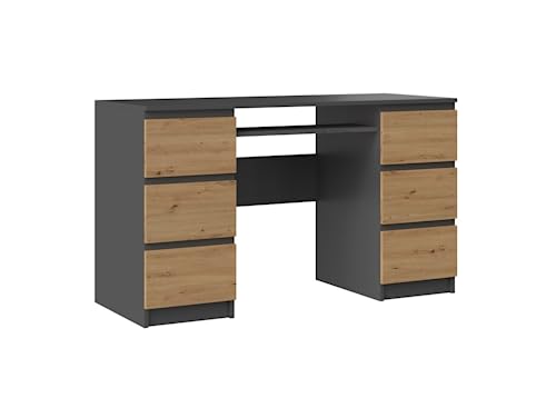 VBChome Schreibtisch 130 x 51 x 76 cm Eiche Artisan - Antrazit Schreibtisch mit 6 Schubladen Computer-Schreibtisch Bürotisch Computertisch Arbeitstisch PC-Tisch Laptoptisch Eiche Artisan - Antrazit von VBChome