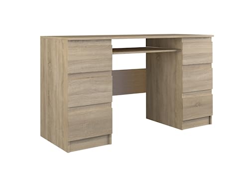 VBChome Schreibtisch 130 x 51 x 76 cm Eiche Sonoma Schreibtisch mit 6 Schubladen Computer-Schreibtisch Bürotisch Computertisch Arbeitstisch PC-Tisch Laptoptisch Eiche Sonoma von VBChome