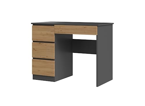 VBChome Schreibtisch Links 98 x 51 x 76 cm Eiche Artisan - Antrazit Schreibtisch mit 4 Schubladen Computer-Schreibtisch Bürotisch Computertisch Arbeitstisch PC-Tisch Laptoptisch von VBChome