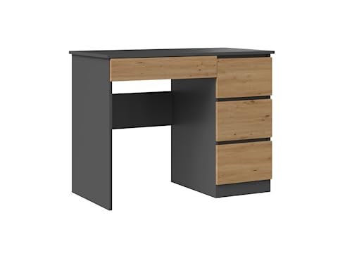 VBChome Schreibtisch Rechts 98 x 51 x 76 cm Eiche Artisan - Anthrazit Schreibtisch mit 4 Schubladen für Arbeiten und Lernen von VBChome