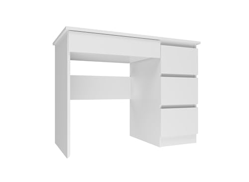 VBChome Schreibtisch Rechts 98 x 51 x 76 cm Weiß - Schreibtisch mit 4 Schubladen für Arbeiten und Lernen von VBChome