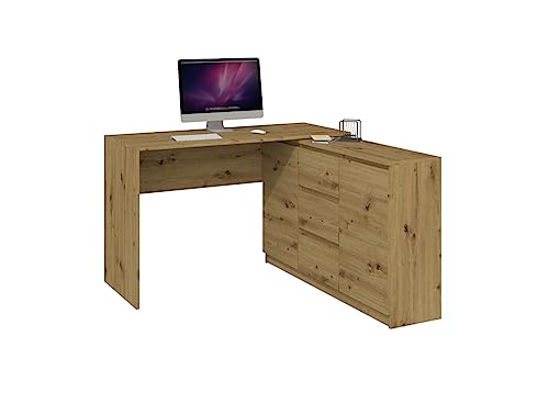 VBChome Schreibtisch mit Kommode 120 x 50 x 76 cm Eiche Artisan Eckschreibtisch Kommode mit 3 Schubladen und 2 Türen Computer-Schreibtisch Bürotisch Arbeitstisch Eiche Artisan Schreibtisch mit Kommode von VBChome