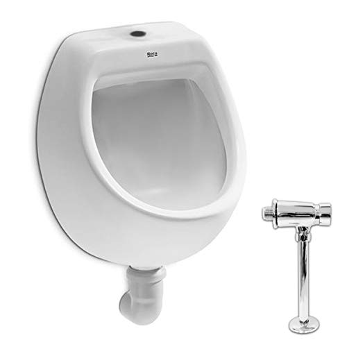 VBChome Set Urinal + Spülventil Zulauf Oben Weiß Modern Hochwertig Keramik Pinkelbecken senkrecht Pissoir Mini Urinalspüler Druckspüler von VBChome