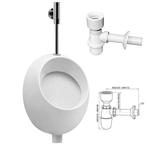 VBChome- Set: Urinal Zulauf Oben Weiß Modern Hochwertig Keramik Pinkelbecken senkrecht Pissoir Pico + Siphon Flaschensiphon A50132 von VBChome