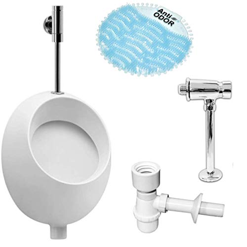 VBChome Urinal Keramik Zulauf Oben Weiß Modern Hochwertig Pinkelbecken senkrecht Pissoir Spülventil Urinalspüler Druckspüler Siphon Flaschensiphon Urinalsieb Spritzschutz von VBChome