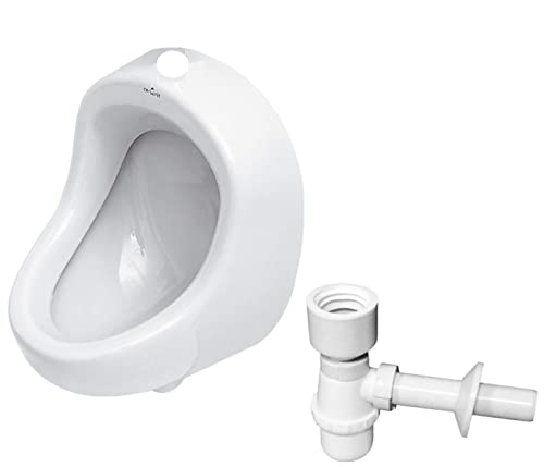 VBChome SET Urinal Zulauf Oben Weiß Modern Hochwertig Keramik Pinkelbecken senkrecht Pissoir + Siphon Flaschensiphon von VBChome