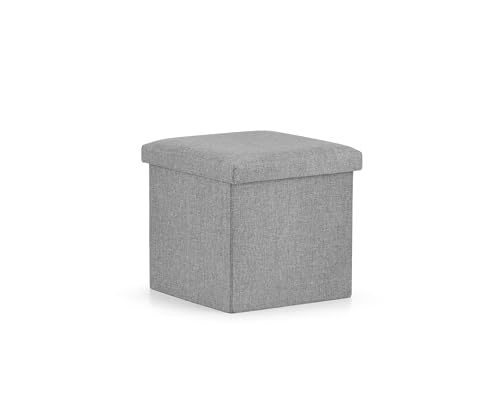 VBChome Sitzpouf 38 x 38 x 38 cm Grau Sitzhocker mit Stauraum Fußbank Truhen Aufbewahrungsbox faltbar Fußstütze Material - Stoff, 38x38x38 cm von VBChome