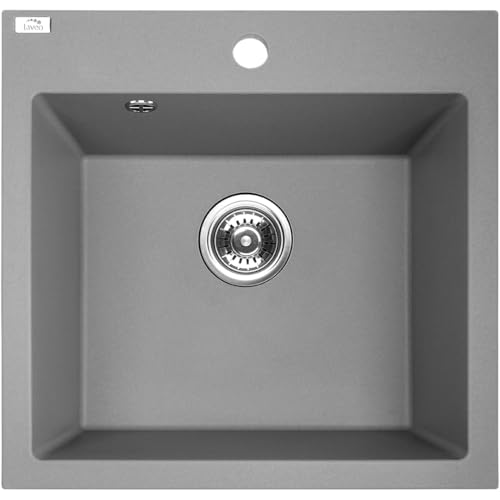 VBChome Spülbecken 49 x 49 cm Grau Spüle Einzelbecken Küche Einbauspüle Verbundspüle Küchenspüle Gesprenkelt Siphon Waschbecken von VBChome