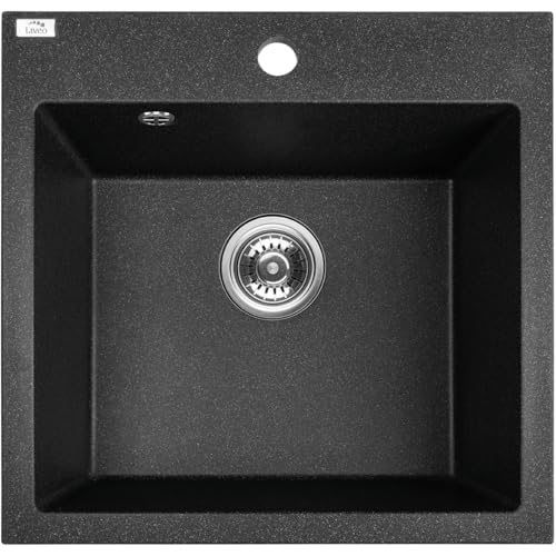 VBChome Spülbecken 49 x 49 cm Schwarz Spüle Einzelbecken Küche Einbauspüle Verbundspüle Küchenspüle Gesprenkelt Siphon Waschbecken von VBChome