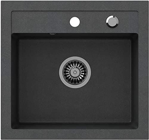 VBChome Spülbecken 50 x 47 cm Schwarz Granit Spüle Einzelbecken Küche Einbauspüle Verbundspüle Küchenspüle gesprenkelt Spülbecken Siphon VBChome Spülbecken 50 x 47 cm Schwarz Granit Spüle Einzelbecken Küche Einbauspüle Verbundspüle Küchenspüle gesprenkelt Spülbecken Siphon von VBChome