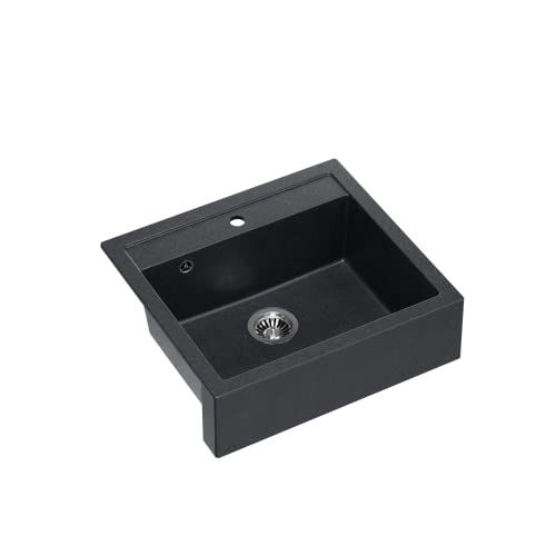 VBChome Spülbecken 60 x 54 cm Bauernhaus-Küchenspüle Einzelbecken Schwarz Granit Rechteckig Einbauspüle Gesprenkelt Großes Tiefes Becken Granitspüle + Siphon VBChome Spülbecken 60 x 54 cm Bauernhaus-Küchenspüle Einzelbecken Schwarz Granit Rechteckig Einbauspüle Gesprenkelt Großes Tiefes Becken Granitspüle + Siphon von VBChome