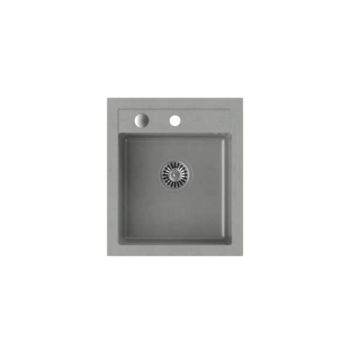 VBChome Spülbecken Grau 43 x 50 cm Granit Einzelbecken Einbauspüle gesprenkelt Verbundspüle + Siphon Waschbecken von VBChome