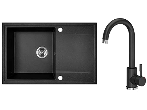 VBChome Spülbecken mit Armaturen 67x44 Schwarz Gesprenkelt Küchenspüle aus Granit Einbauspüle Abtropffläche Einzelbecken mit Siphon Fleckenbeständig Pflegeleicht VBChome Spülbecken mit Armaturen 67x44 Schwarz Gesprenkelt Küchenspüle aus Granit Einbauspüle Abtropffläche Einzelbecken mit Siphon Fleckenbeständig Pflegeleicht von VBChome