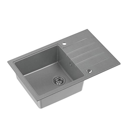 VBChome Spüle 78 x 50 cm Tiefes Becken 20cm Grau Küche Große Abtropfflache Einbauspüle Unterschränke ab 55 cm Verbundspüle Küchenspüle Einzelbecken + Siphon VBChome Spüle 78 x 50 cm Tiefes Becken 20cm Grau Küche Große Abtropfflache Einbauspüle Unterschränke ab 55 cm Verbundspüle Küchenspüle Einzelbecken + Siphon von VBChome