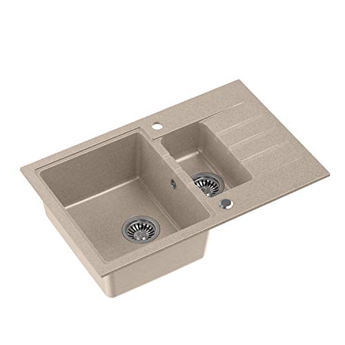 VBChome Spüle Beige 78 x 50 cm Tiefes Becken 20cm 1,5 Becken Küche Große Abtropfflache Einbauspüle Unterschränke ab 55 cm Gesprenkelt Verbundspüle Küchenspüle Einzelbecken + Siphon VBChome Spüle Beige 78 x 50 cm Tiefes Becken 20cm 1,5 Becken Küche Große Abtropfflache Einbauspüle Unterschränke ab 55 cm Gesprenkelt Verbundspüle Küchenspüle Einzelbecken + Siphon von VBChome