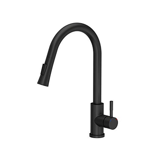 VBChome Spültischarmatur Schwarz Spültischbatterie abnehmbarer Auslauf Ausziehbar Edelstahl 2 Leistungsstufen 360°drehbar U- Form Wasserhahn Küchenarmatur Einhebel Zwei Wassertralen Mischbatterie von VBChome