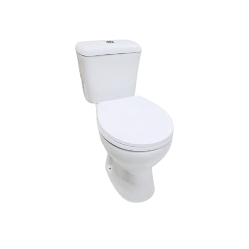 VBChome Stand- WC Toilette Keramik Komplett Set mit Spülkasten WC- Sitz aus Polypropylen mit Absenkautomatik SoftClose-Funktion Abgang Senkrecht WC Hygienisch Ästhetisch von VBChome