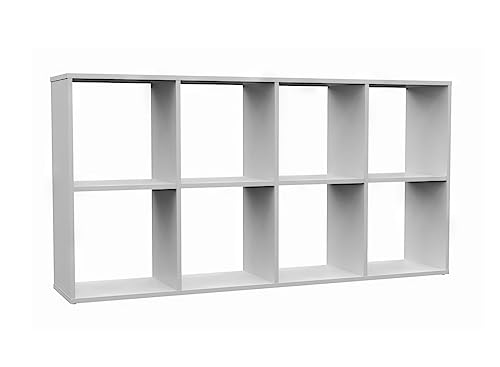 VBChome Standregal 147 x 75 x 30 cm Weiß Büroregal mit 8 Fächern Bücherregal Bücherschrank Holzwerkstoff Mehrzweckschrank für Flur Schlafzimmer Wohnzimmer Kinderzimmer Weiß 2x4 von VBChome