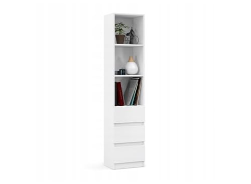 VBChome Standregal 40 x 180 x 35 cm Weiß Büroregal mit 3 Fächern 3 Schubladen Bücherregal Bücherschrank Holzwerkstoff Mehrzweckschrank für Flur Schlafzimmer Wohnzimmer Weiß von VBChome