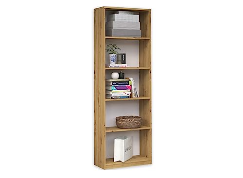 VBChome Standregal 50 x 182 x 30 cm Büroregal mit 5 Fächern Bücherregal Bücherschrank Holzwerkstoff Mehrzweckschrank für Flur Schlafzimmer Wohnzimmer Eiche Artisan Breite 50 cm von VBChome