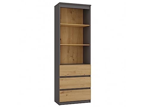 VBChome Standregal 60 x 180 x 35 cm Eiche Artisan - Antrazit Büroregal mit 3 Fächern 3 Schubladen Bücherregal Bücherschrank Holzwerkstoff Mehrzweckschrank für Flur Schlafzimmer Wohnzimmer von VBChome