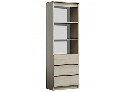 VBChome Standregal 60 x 180 x 35 cm Eiche Sonoma Büroregal mit 3 Fächern 3 Schubladen Bücherregal Bücherschrank Holzwerkstoff Mehrzweckschrank für Flur Schlafzimmer Wohnzimmer Eiche Sonoma von VBChome