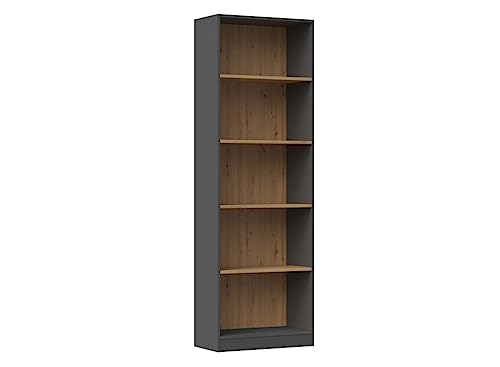 VBChome Standregal 60 x 182 x 30 cm Büroregal mit 5 Fächern Bücherregal Bücherschrank Holzwerkstoff Mehrzweckschrank für Flur Schlafzimmer Wohnzimmer Eiche Artisan - Antrazit Breite 60 cm von VBChome