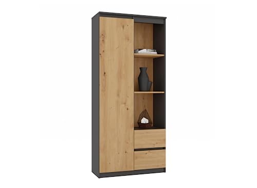 VBChome Standregal 80 x 180 x 35 cm Eiche Artisan - Antrazit Büroregal mit 7 Fächern 2 Schubladen Bücherregal Bücherschrank Holzwerkstoff Mehrzweckschrank für Flur Schlafzimmer Wohnzimmer von VBChome