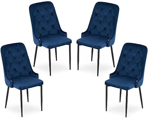 VBChome Stuhl 4er Set Navy Blau Esszimmerstühle Küchenstuhl Wohnzimmerstuhl Bürostuhl Stuhl mit Rückenlehne Gestell aus Metall Polsterstuhl Samt Navy Blau von VBChome