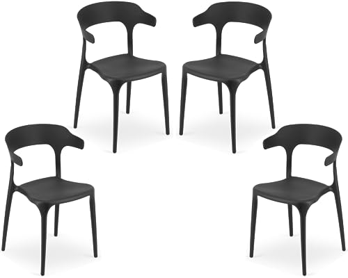 VBChome Stuhl 4er Set Schwarz Esszimmerstühle Küchenstuhl Wohnzimmerstuhl Bürostuhl Stuhl mit Rückenlehne Stuhl aus Polypropylen Schwarz von VBChome