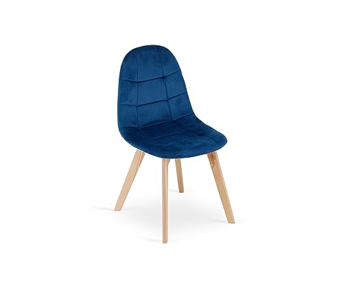 VBChome Stuhl Navy Blau Esszimmerstühle Küchenstuhl Wohnzimmerstuhl Bürostuhl Stuhl mit Rückenlehne Holzgestell Polsterstuhl Samt Navy Blau von VBChome