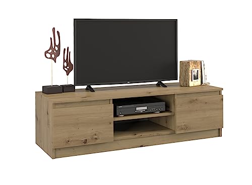 VBChome TV-Schrank 120 x 40 x 36 cm Eiche Artisan Griffelose Tv-Regal Fernsehtisch mit 2 Türen Holz Mehrzweckschrank für Flur Schlafzimmer Wohnzimmer Kinderzimmer Eiche Artisan von VBChome